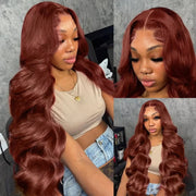 HD 13x4 Reddish Brown Body Wave Lace Frontal Human Hair Wigs Water Wave Brazilian Pre Plucked 13x6 Lace Front Wig For Women