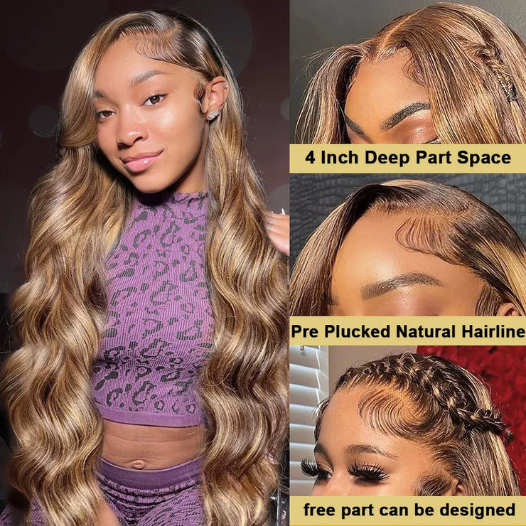 Highlight Wig 13x6 Hd Lace Frontal Wig Honey Blonde Body Wave Lace Front Human Hair Wigs For Women 30 inch 360 HD Full Lace Wig