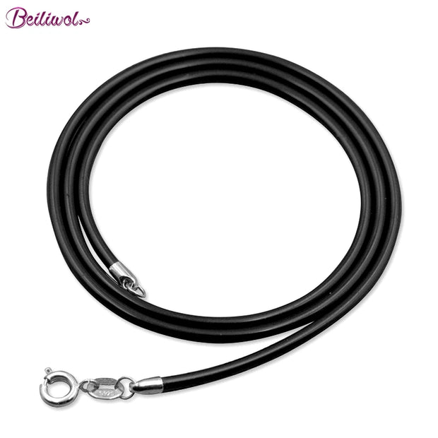 Necklace for Women PU Leather Buckle 925 Sterling Silver Black Jewelry Men Accessories Wholesale Fashion Chain simpe neck