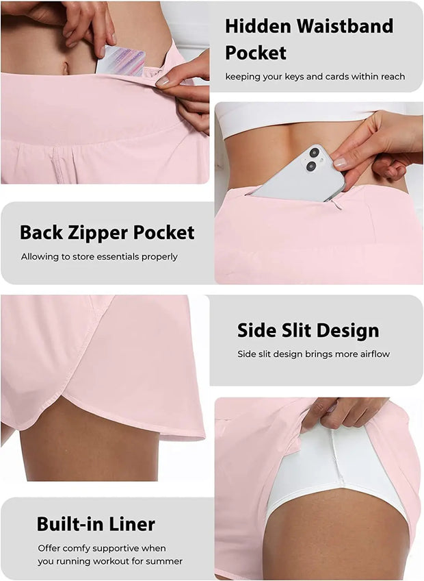 Gym Yoga Wear Sport High Waist Short Pocket Run Women Sportswear Fitness Outfi Push Up Quick Drying Summer Cycling Clothing Pink