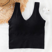 Bra Tops Summer V Neck Rib Crop Tank Top With Detachable Bra Pads Sleevelss Solid Color Backless Sporty Bra Top