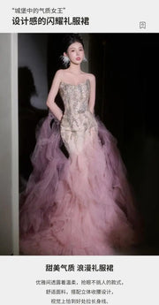 Woman's Dresses Pink Evening Dress High-End Light Luxury Niche Strapless Bridal Engagement Dress Elegant Evening Dress