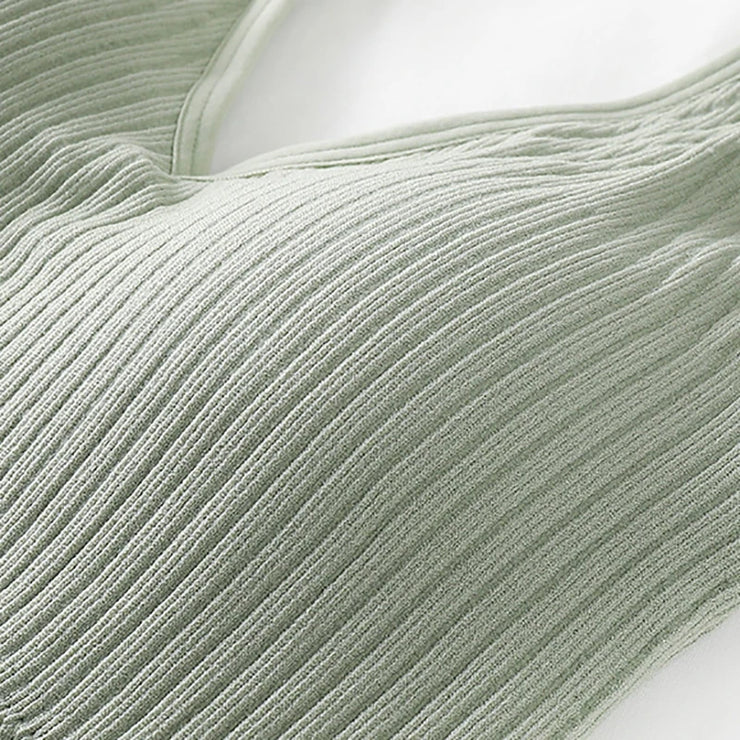 Bra Tops Summer V Neck Rib Crop Tank Top With Detachable Bra Pads Sleevelss Solid Color Backless Sporty Bra Top