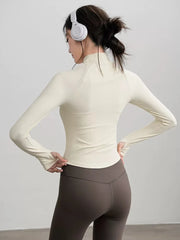 Gym Coat Shirts Stand-up Collar Half Zipper Slim Sports Top T-shirt Thin Activewear Yoga Breathable Long-sleeved Fitness Clothes