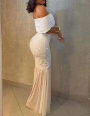 Dresses for Women 2025 Elegant Sexy Off Shoulder Ruched Cinched Waist Evening Dress Slim Fit Mermaid Hem Party Dress