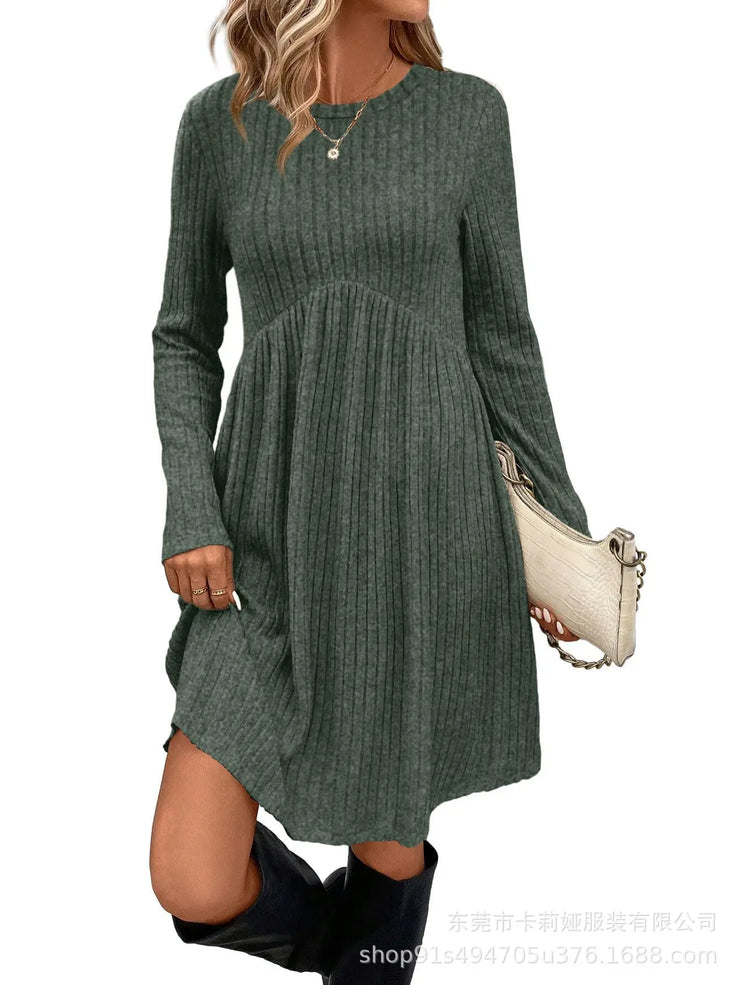 Dresses 2025 Woman Knitted Dress Slim Solid Color Simple Style Vestidos Long Sleeves All-match Casual Elegant Temperament Trendy