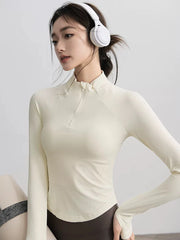 Gym Coat Shirts Stand-up Collar Half Zipper Slim Sports Top T-shirt Thin Activewear Yoga Breathable Long-sleeved Fitness Clothes