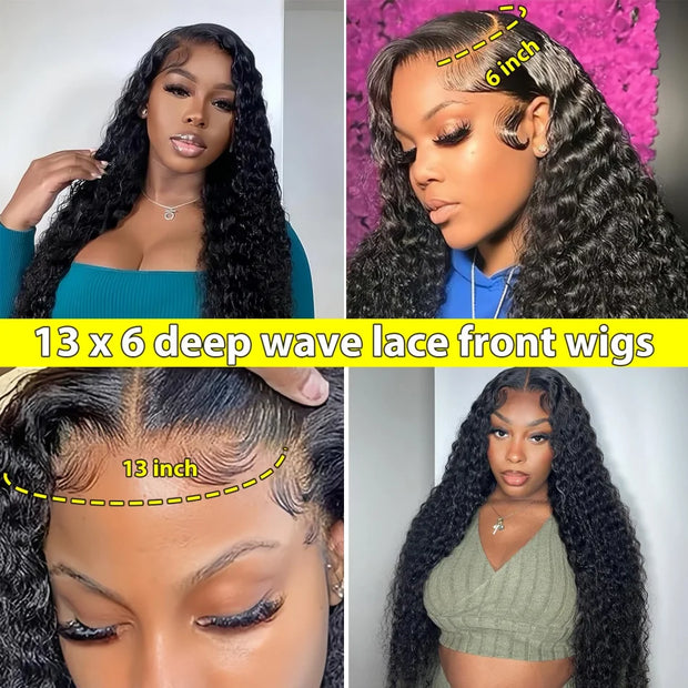 Deep Wave Human Hair Wigs 13X6 Hd Lace Frontal Wig Water Wave Lace Front Wigs Curly Brazilian Wigs 200 Density 40 Inch For Women