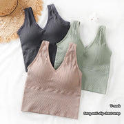 Bra Tops Summer V Neck Rib Crop Tank Top With Detachable Bra Pads Sleevelss Solid Color Backless Sporty Bra Top