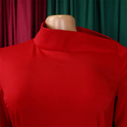 Dresses for Women 2024 New Skew Collar Full Sleeve Solid Sheath Package Hips Mid Calf Professional African Business Work Dress