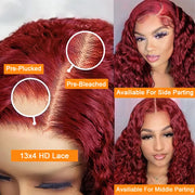 ISHINE Reddish Brown Deep Curly 13x4 Lace Frontal Wig Human Hair 13x6 Curly 34 Inch HD Lace Front Wigs Red Wine Water Wave