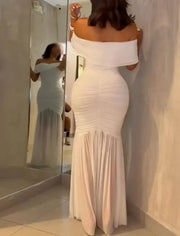 Dresses for Women 2025 Elegant Sexy Off Shoulder Ruched Cinched Waist Evening Dress Slim Fit Mermaid Hem Party Dress