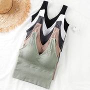 Bra Tops Summer V Neck Rib Crop Tank Top With Detachable Bra Pads Sleevelss Solid Color Backless Sporty Bra Top