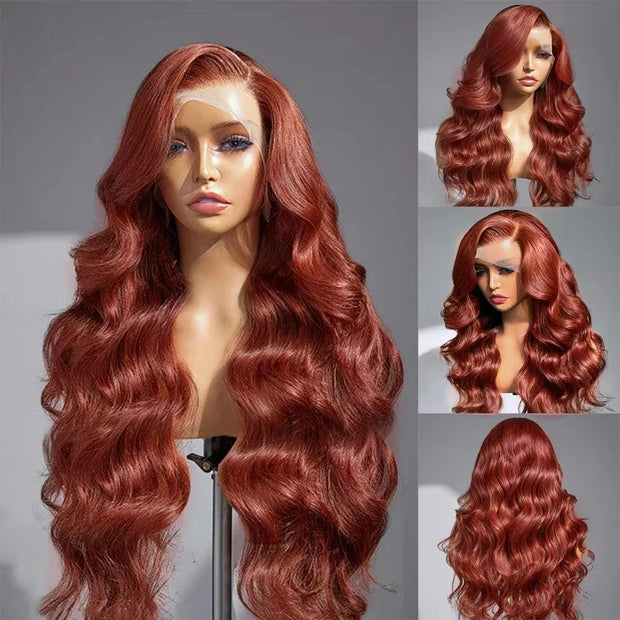 HD 13x4 Reddish Brown Body Wave Lace Frontal Human Hair Wigs Water Wave Brazilian Pre Plucked 13x6 Lace Front Wig For Women