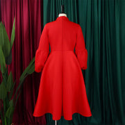 Elegant Dresses for Women Bow Collar Full Sleeve High Waisted Pleated Mid Calf Luxury Birthday Party Dinner Vestidos Mujer Dress