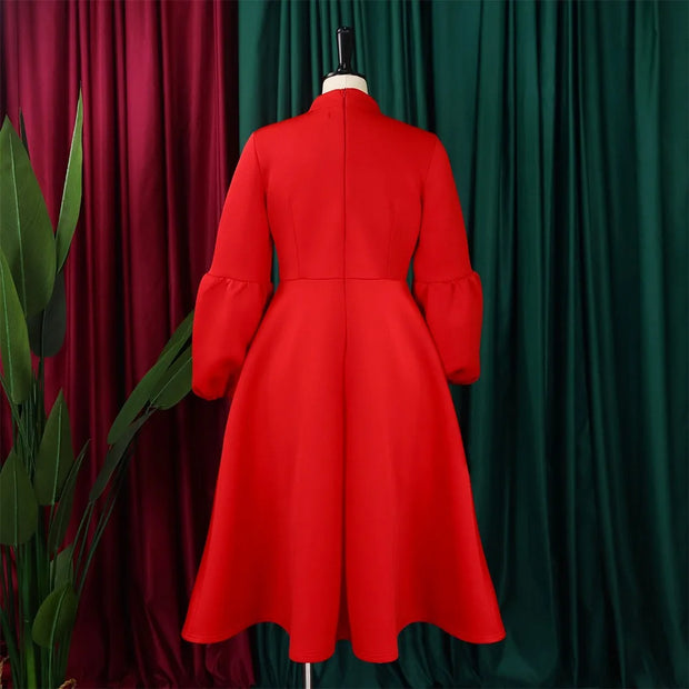 Elegant Dresses for Women Bow Collar Full Sleeve High Waisted Pleated Mid Calf Luxury Birthday Party Dinner Vestidos Mujer Dress