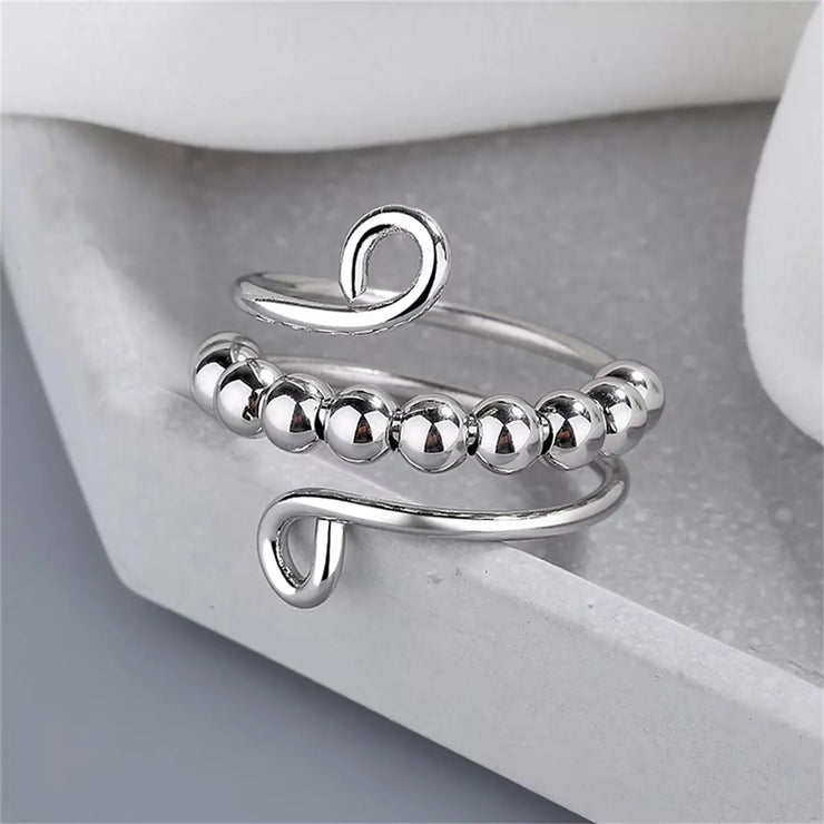 Punk Anxiety Rings For Women Men Spiral Fidget Beads Ring Nice Trend Jewelry Rotate Freely Anti Stress Stainless Steel Ring Gift