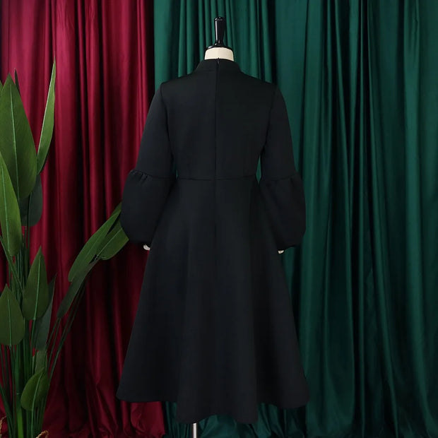 Elegant Dresses for Women Bow Collar Full Sleeve High Waisted Pleated Mid Calf Luxury Birthday Party Dinner Vestidos Mujer Dress