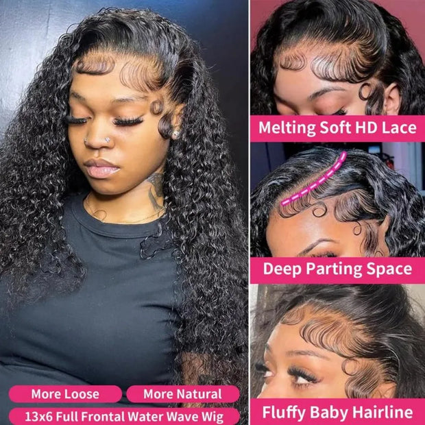 Deep Wave Human Hair Wigs 13X6 Hd Lace Frontal Wig Water Wave Lace Front Wigs Curly Brazilian Wigs 200 Density 40 Inch For Women