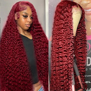 40 Inch Curly Burgundy 13x6 Hd Lace Front Human Hair Wig Red Wigs For Women Transparent Lace 5x5 13x4 Deep Wave Frontal Wig 99j