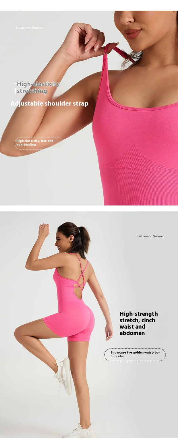 Gym Jumpsuits for Women Sport Overalls Sleeveless Fitness Yoga Suit Elastic Workout Short Bodysuit Push-up Athletic Wear