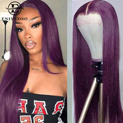 13x6 Red Straight HD Lace Front Wig Pre-Plucked Glueless Long Straight 99j Burgundy Synthetic Lace Front Wigs For Black Women