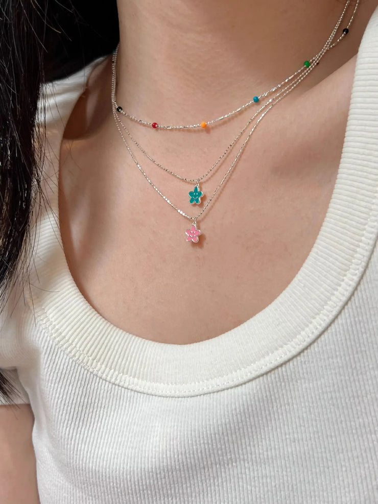 925 Silver Sterling Silver Necklace With Simple Geometric Multicolour Beads Choker Shiny Delicate Collarbone Chain For Women's