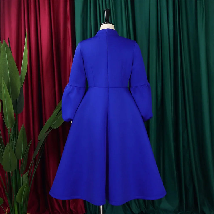 Elegant Dresses for Women Bow Collar Full Sleeve High Waisted Pleated Mid Calf Luxury Birthday Party Dinner Vestidos Mujer Dress