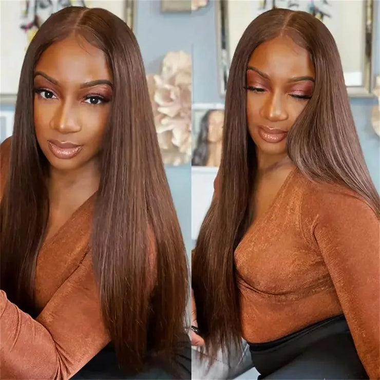 13x4 Chocolate Brown Lace Front Human Hair Wigs For Women 13x6 HD Transparent Straight Lace Frontal Wigs Colored Human Hair Wigs