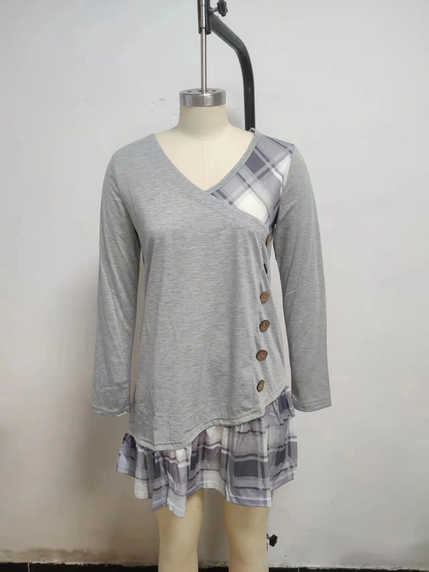 Dresses for Women European and American autumn and Winter Elegant Everyday Loose Party Dress Buttons Long Sleeve Dress