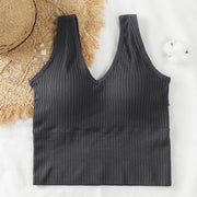 Bra Tops Summer V Neck Rib Crop Tank Top With Detachable Bra Pads Sleevelss Solid Color Backless Sporty Bra Top
