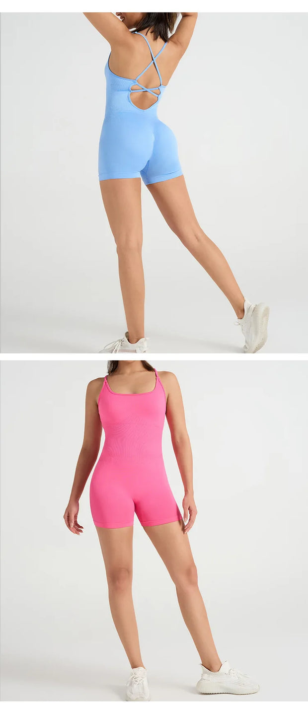 Gym Jumpsuits for Women Sport Overalls Sleeveless Fitness Yoga Suit Elastic Workout Short Bodysuit Push-up Athletic Wear