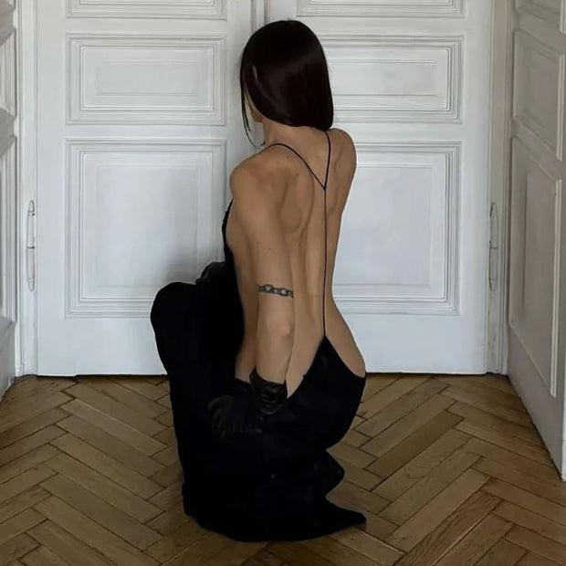 Black Evening Dresses For Women Clothing Backless Vestidos Elegantes Para Mujer See Through Sexi Night Dress Hot Club Outfit