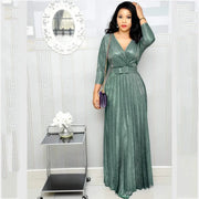 Dresses For Women Elegant Party Low Cut Sequined Gown Dress With Belt Nine Point Sleeve Ruffle Hem Flowy Long Dress Plus Size