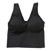 Bra Tops Summer V Neck Rib Crop Tank Top With Detachable Bra Pads Sleevelss Solid Color Backless Sporty Bra Top