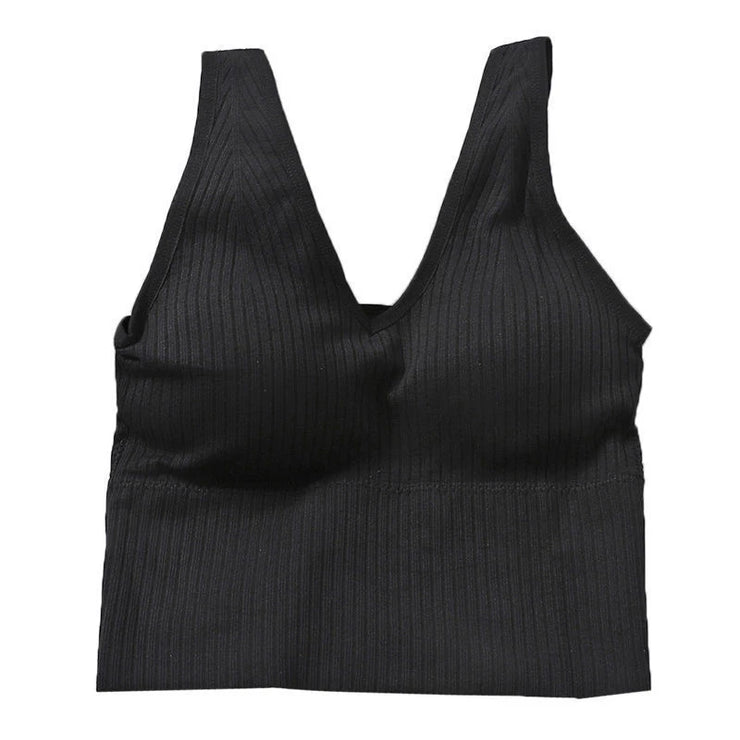 Bra Tops Summer V Neck Rib Crop Tank Top With Detachable Bra Pads Sleevelss Solid Color Backless Sporty Bra Top