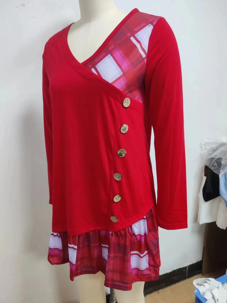 Dresses for Women European and American autumn and Winter Elegant Everyday Loose Party Dress Buttons Long Sleeve Dress