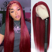 13x6 Red Straight HD Lace Front Wig Pre-Plucked Glueless Long Straight 99j Burgundy Synthetic Lace Front Wigs For Black Women
