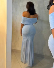 Dresses for Women 2025 Elegant Sexy Off Shoulder Ruched Cinched Waist Evening Dress Slim Fit Mermaid Hem Party Dress