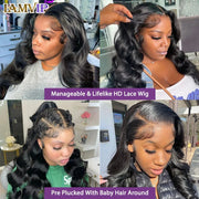 250% 13x6 Hd Frontal Body Wave Human Hair Pre-plucked Lace Brazilian Remy Straight Wave With Hd 13x4 Front Wig