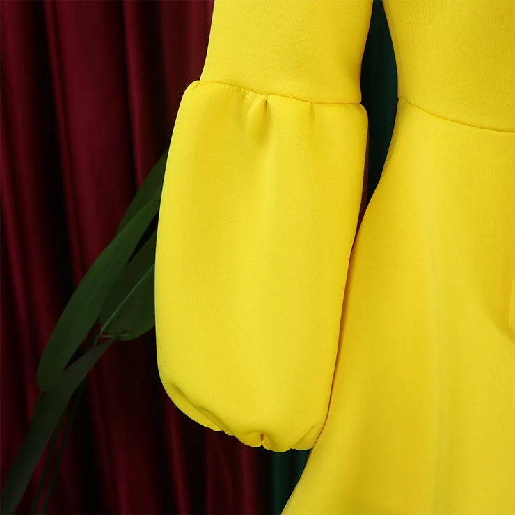 Elegant Dresses for Women Bow Collar Full Sleeve High Waisted Pleated Mid Calf Luxury Birthday Party Dinner Vestidos Mujer Dress