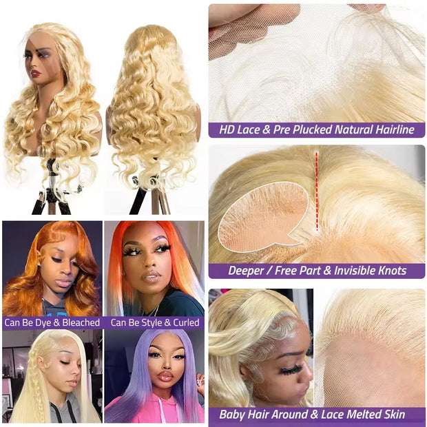 13x6 HD Lace Front Wig 613 Blonde Body Wave Hair Wig 13x4 HD Transparent Lace Wigs 100% Human Hair 4x4 5x5 HD Lace Closure Wig