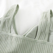 Bra Tops Summer V Neck Rib Crop Tank Top With Detachable Bra Pads Sleevelss Solid Color Backless Sporty Bra Top