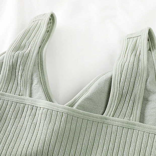 Bra Tops Summer V Neck Rib Crop Tank Top With Detachable Bra Pads Sleevelss Solid Color Backless Sporty Bra Top