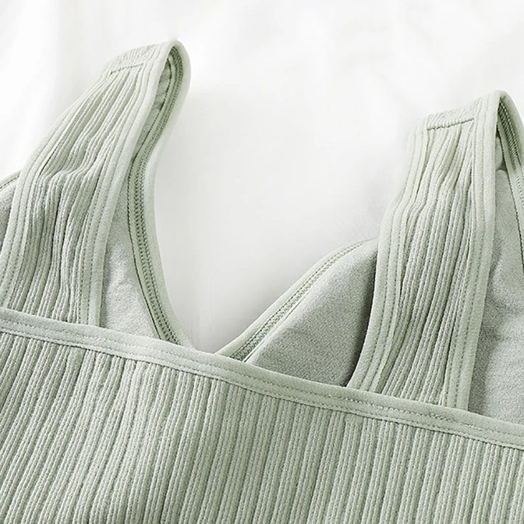 Bra Tops Summer V Neck Rib Crop Tank Top With Detachable Bra Pads Sleevelss Solid Color Backless Sporty Bra Top