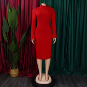 Dresses for Women 2024 New Skew Collar Full Sleeve Solid Sheath Package Hips Mid Calf Professional African Business Work Dress