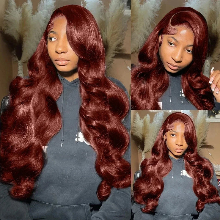 HD 13x4 Reddish Brown Body Wave Lace Frontal Human Hair Wigs Water Wave Brazilian Pre Plucked 13x6 Lace Front Wig For Women
