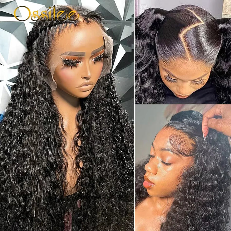 13x6 HD Lace Frontal Wigs Water Wave Pull Go Glueless Wig Human Hair 360 Full Lace Wig with Invisible Elastic Drawstring