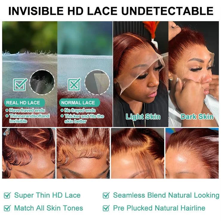 HD 13x4 Reddish Brown Body Wave Lace Frontal Human Hair Wigs Water Wave Brazilian Pre Plucked 13x6 Lace Front Wig For Women