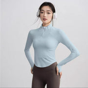 Gym Coat Shirts Stand-up Collar Half Zipper Slim Sports Top T-shirt Thin Activewear Yoga Breathable Long-sleeved Fitness Clothes